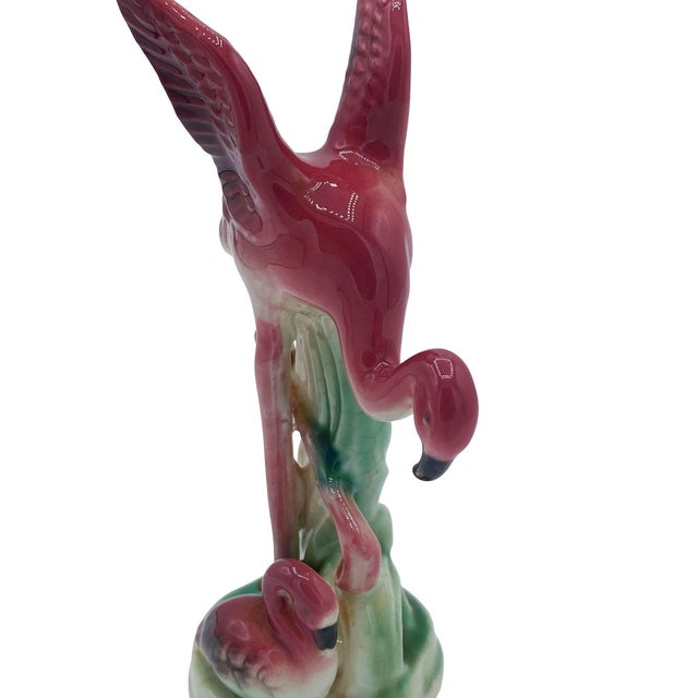 Pink Pair of Mid 20th Century Ceramic Miniature Pink Flamingo Tabletop Statue by Leftons For Sale - Image 8 of 17