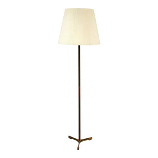 Mid Century Modern Danish Brass Teak Floor Lamp Tripod Hammerborg Scandinavian For Sale