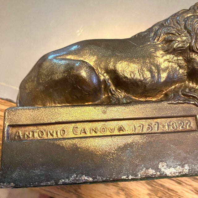Vintage Antonio Canova Sleeping Lion Sculpture Bookend Cast Brass For Sale - Image 10 of 10