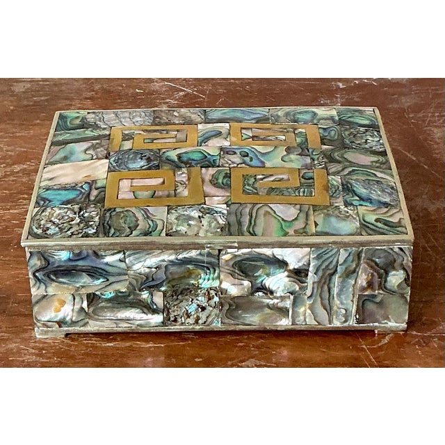 Aqua Vintage Regency Abalone and Brass Box For Sale - Image 8 of 11
