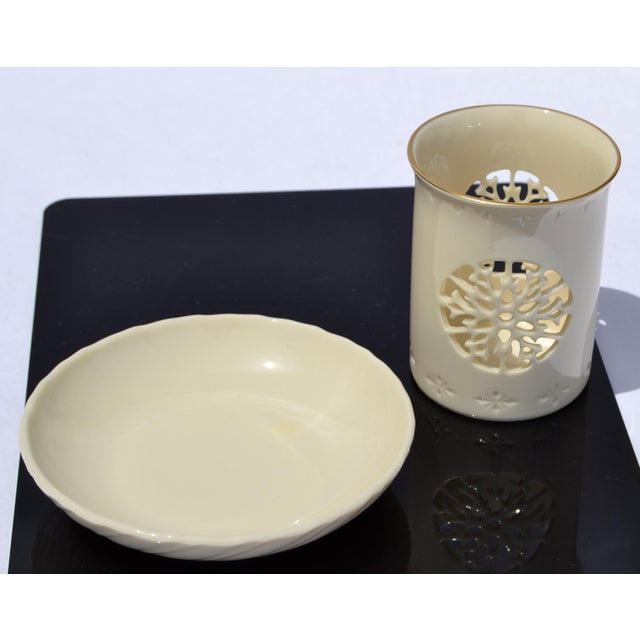 1960s Lenox Votive Snowflake Themed Candle Holder & Underplate Illuminations Collection For Sale - Image 13 of 13