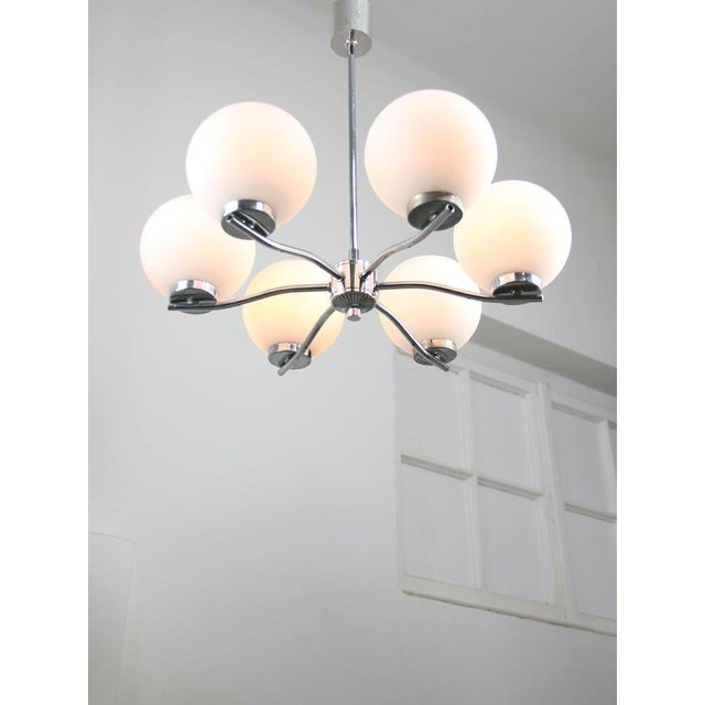 Vintage Italian Chrome and Opaline Chandelier, 1970s For Sale - Image 12 of 15