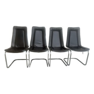 Mid Century Chrome Cantilever Dining Chairs Attributed to Gaston Rinaldi Italy, 1970’s Set of 4 For Sale