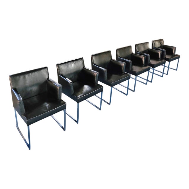 S58 Solo Chairs in Black Leather by Antonio Citterio for B&B Italia, Set of 6 For Sale
