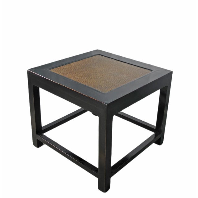 2020s Rattan Top and Black Lacquer Square Vintage Accent or Side Table For Sale - Image 5 of 5
