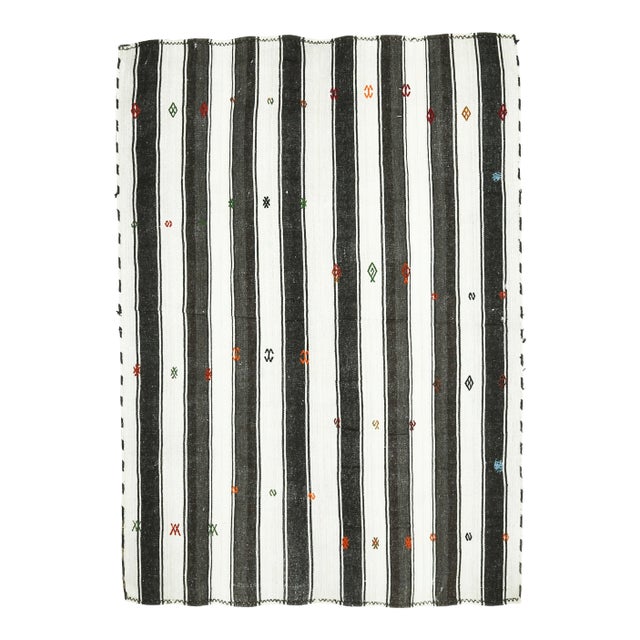 Vintage Turkish Oushak Handmade Cotton White Wool Kilim Area Rug For Sale