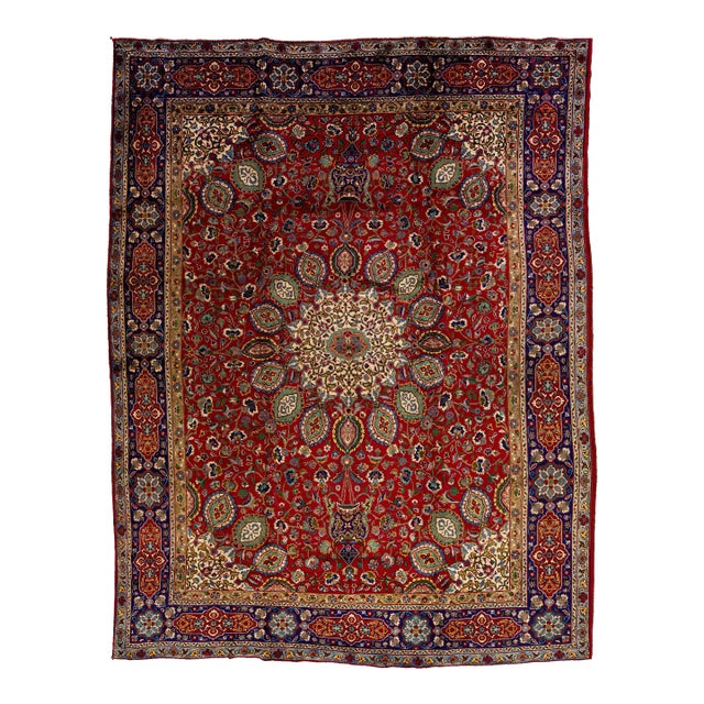 Hand-Knotted Persian Tabriz Vintage Wool Rug in Red With Allover Design For Sale