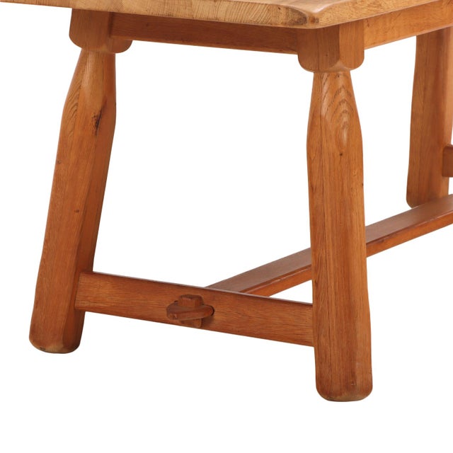 1950s A French Brutalist Style Solid Oak Dining Table, C. 1950. For Sale - Image 5 of 7