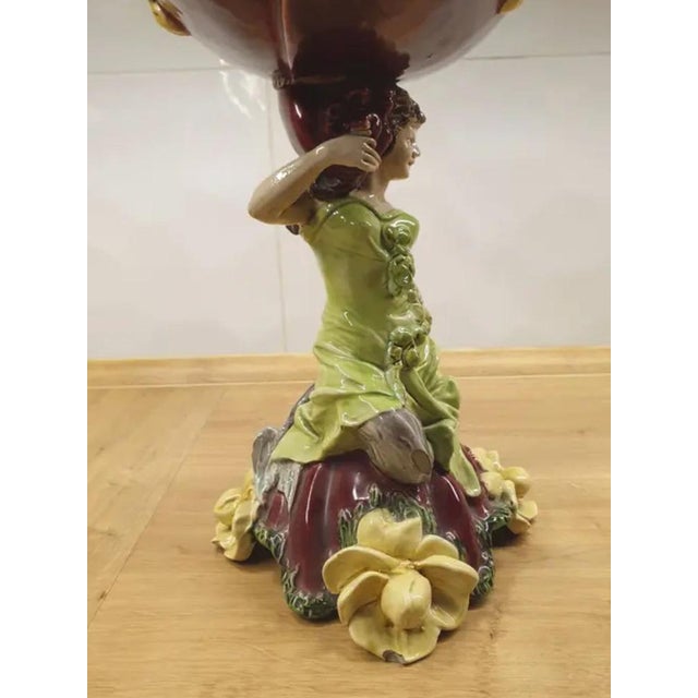 Green Bohemian Monumental Majolica Figural Centerpiece, 1900s For Sale - Image 8 of 11