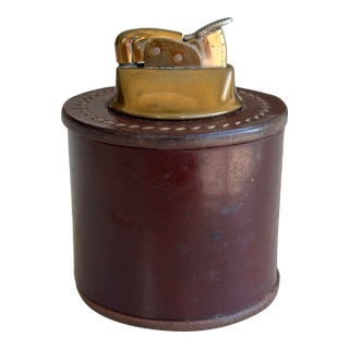 Vintage Stitched Leather Table Lighter For Sale