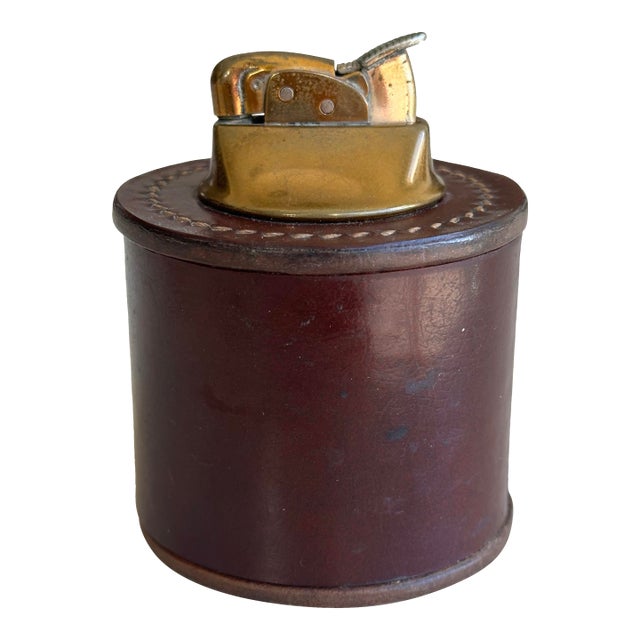 Vintage Stitched Leather Table Lighter For Sale