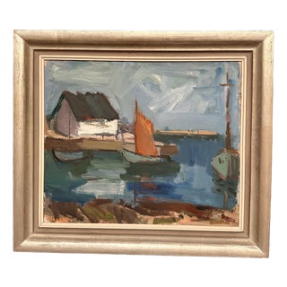 Gösta Ekdahl, Boat Harbour, 1963, Oil on Canvas, Framed For Sale