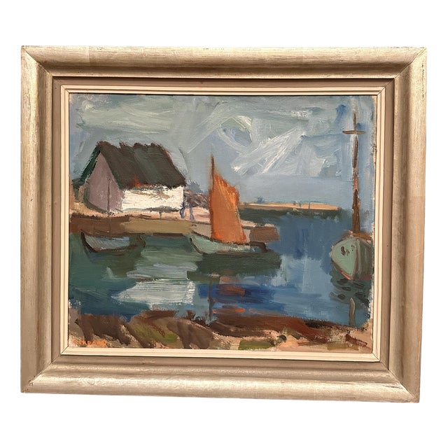 Gösta Ekdahl, Boat Harbour, 1963, Oil on Canvas, Framed For Sale