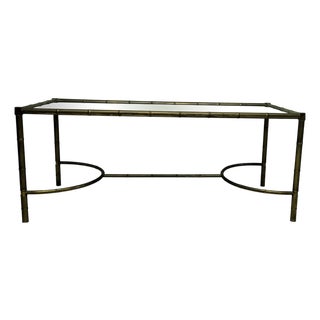 Vintage Bamboo Effect Brass and Glass Coffee Table, 1950s For Sale