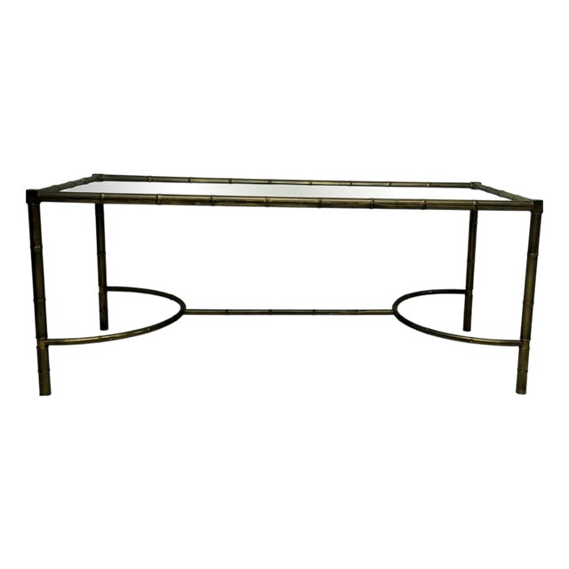 Vintage Bamboo Effect Brass and Glass Coffee Table, 1950s For Sale