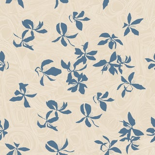 Floating Petals Wallpaper by Susan Hable in Blue / Tan For Sale