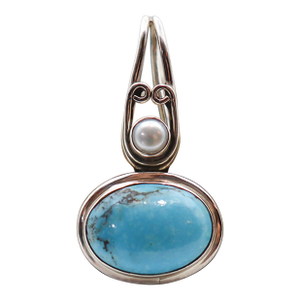1990s Vintage Turquoise & Pearl Set in Sterling Silver
