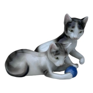Mid-Century German Porcelain Cats With Ball For Sale