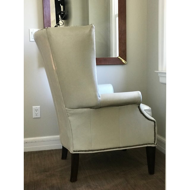 Vintage Cream Off White Leather Wingback Chair With Tufted ...