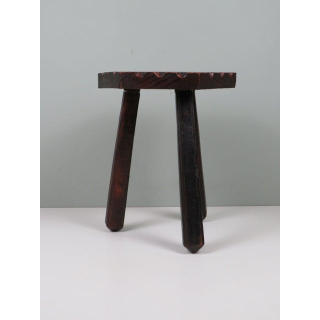 Brown Vintage Spanish Wood Stool, 1960s For Sale - Image 8 of 9