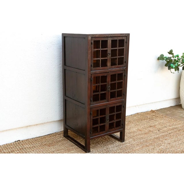 Antique Lattice Doors Slim Kitchen Cabinet For Sale - Image 9 of 12