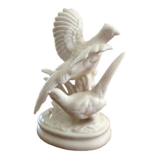Vintage Mid 20th Century White Bisque Porcelain Pheasants Figurine For Sale
