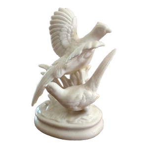 Vintage Mid 20th Century White Bisque Porcelain Pheasants Figurine