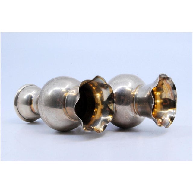 Metal Small Vases in Rimmed Silver, Set of 2 For Sale - Image 7 of 9