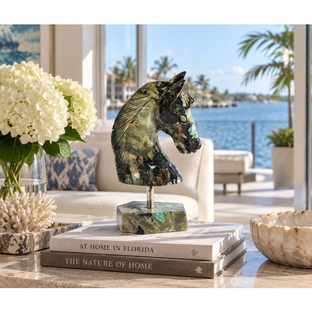 Emerald Gemstone Horse Bust Statue Emerald Nose Hand Carved Sculpture For Sale - Image 13 of 15