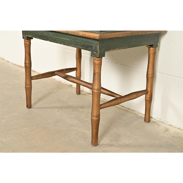 Hollywood Regency Chinoiserie Hand-Painted Green Lacquered and Gold Gilt Chest on Stand For Sale - Image 11 of 16