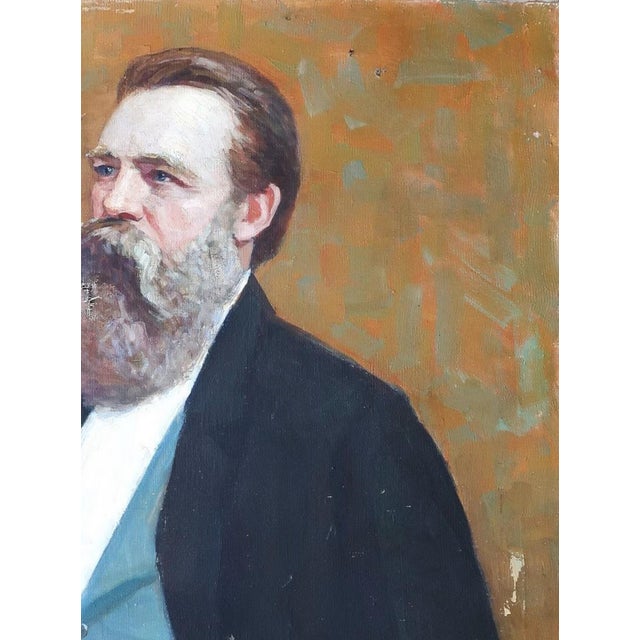 Realism Friedrich Engels Portrait Painting, Original Soviet Art, 1967 (120-90) For Sale - Image 3 of 6