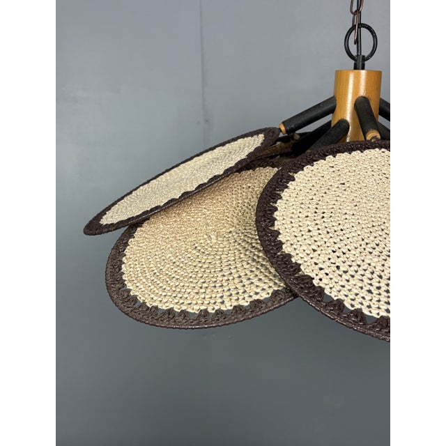 Mid-Century Rattan Fan Pendant Lamp in the style of Ingo Maurer, 1970s For Sale - Image 11 of 18