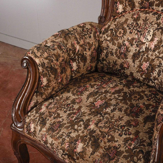 Carved Armchair in Walnut with Damask Fabric For Sale - Image 12 of 18