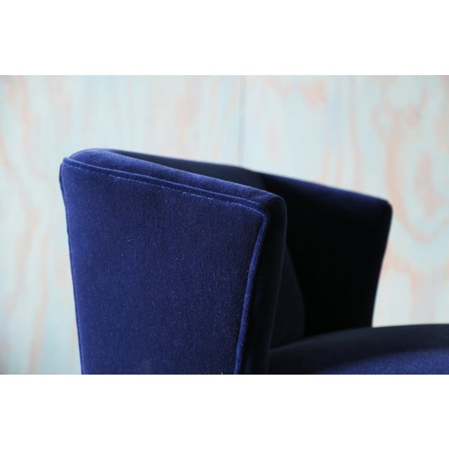 Henry Glass 1950s Henry P Glass Swivel Lounge Chairs Blue Mohair on Brass Legs Jl Chase Co. - A Pair For Sale - Image 4 of 12