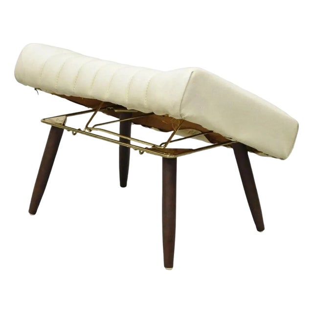 Vintage Mid Century Modern Adjustable Ottoman Footstool With Wooden Legs For Sale