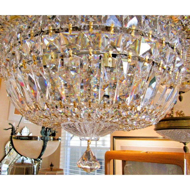 Glass 1990s Grand Schonbek 48" Diameter Petit Crystal Three Tier Flush Mount Chandelier For Sale - Image 7 of 15