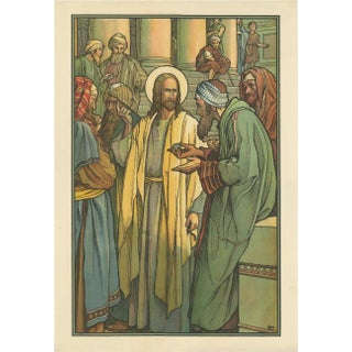 Antique Religion Illustration of the Tribute Money, 1913, Print For Sale