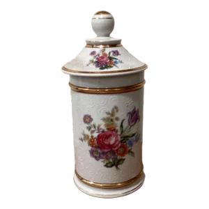 Antique Covered Arnart Porcelain Apothecary Vanity Jar Floral Hand Painted