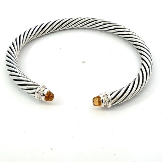 1990s David Yurman Citrine and Diamond 5mm Cuff Bracelet Silver Estate For Sale - Image 4 of 6