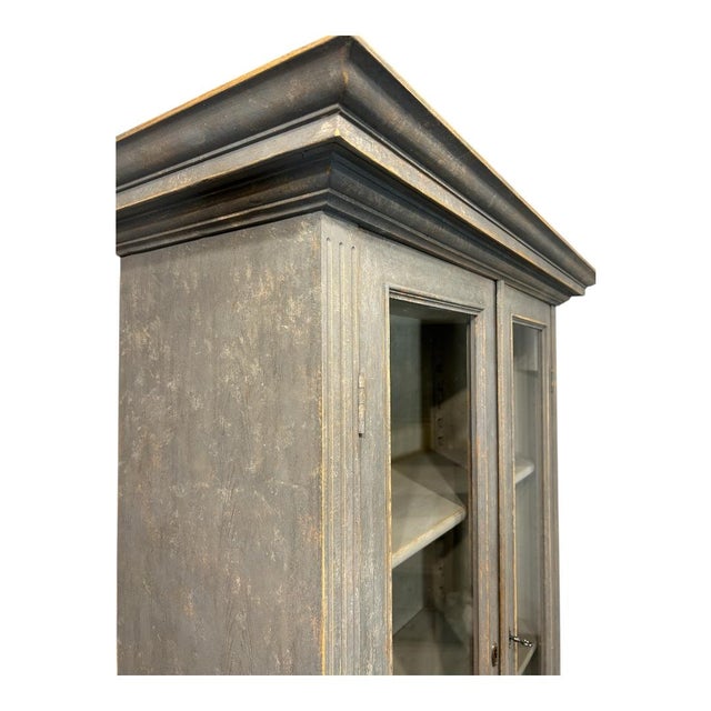 Late 19th Century Tall Swedish Display Cabinet in Dark Grey With Beautiful Patina For Sale - Image 6 of 9