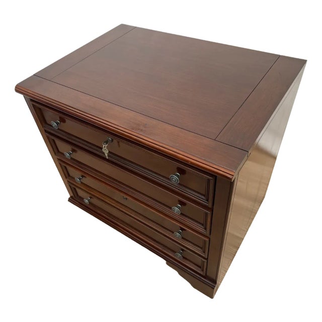 Lateral File Cabinet, Two Locking Drawers Keys, Desk Height Banded Mahogany 1a For Sale