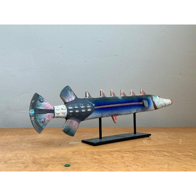 Wood Vintage Ceramic Fish Sculpture For Sale - Image 7 of 14