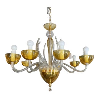 1970s Mid Century Modern Italian Glass Chandelier For Sale