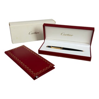 Vintage Diabolo Pen Black Lacquer Gold with Box Ref by Must De Cartier, 1990 For Sale