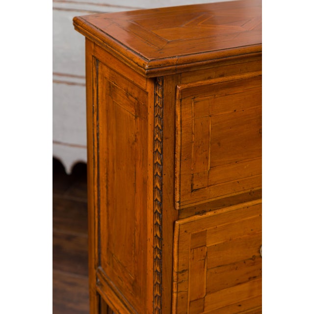 Pair of 1820s Italian Neoclassical Carved Walnut Bedside Tables with Banding For Sale - Image 4 of 12