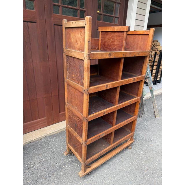 Early 20th Century Maine Shoe Factory Numbered Wood Rolling Cubbies / Industrial Shelving Cart For Sale - Image 10 of 18