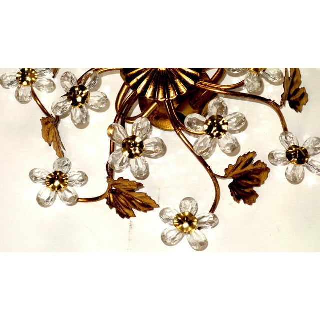 1960s Italian Gold Leaf-Plated Metal and Crystal 2-Light Ceiling Light, 1960s For Sale - Image 5 of 7