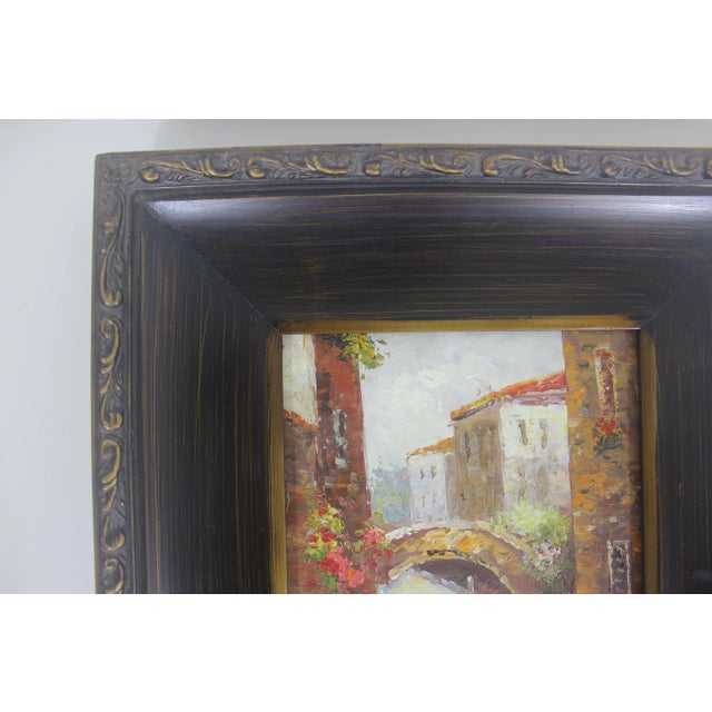 Vintage European Village Scene Oil Painting, Original Art Gold Washed Plaster Frame For Sale - Image 6 of 13