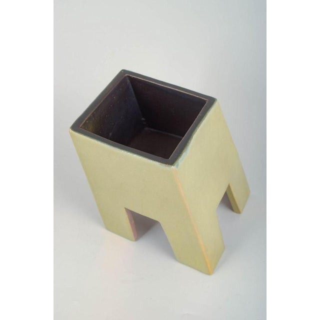 Mobach, Holland Ceramic Vase / Herb Pot, 1970s. Sculptural, geometric stoneware vase with a matte, hand-glazed surface in...