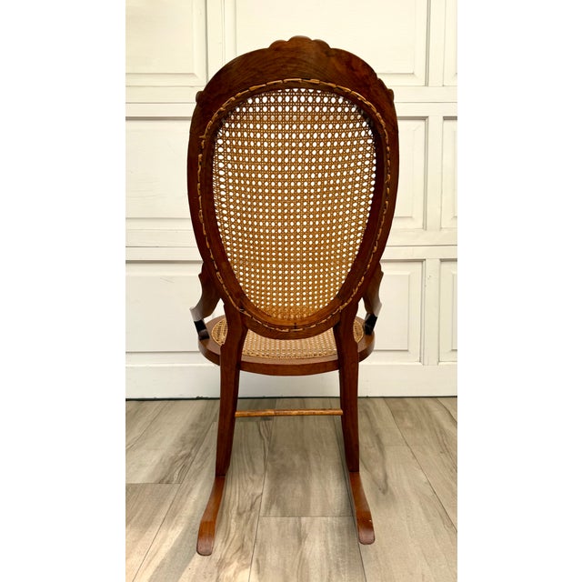 Antique Victorian Carved Wood Hand-Caned Rocking Chair For Sale - Image 14 of 17